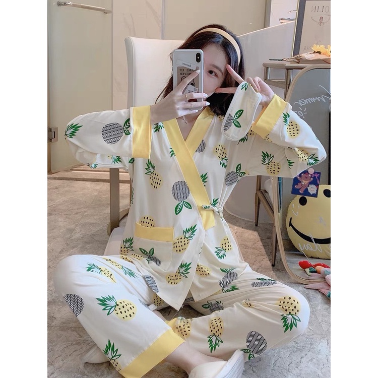Bộ Đồ Bầu Dài Tay Chất Thun Sữa Kiểu Dáng KIMONO sang chảnh với họa tiết hoạt hình dễ thương cho mẹ bầu BD948