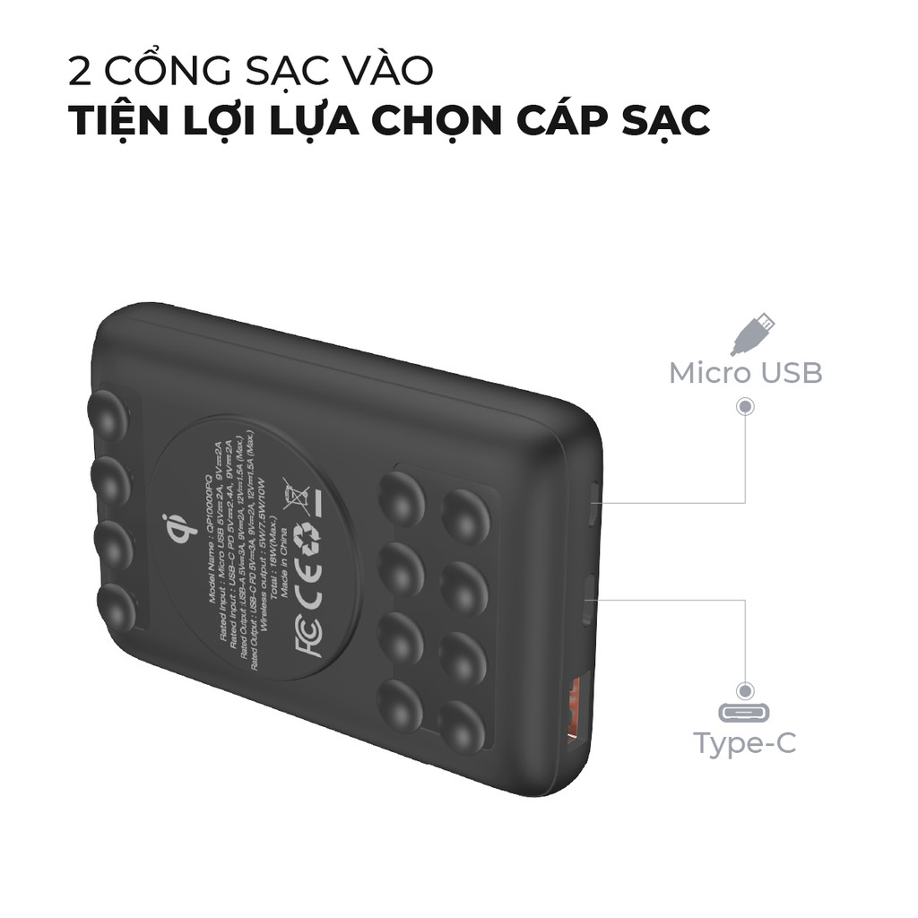 Pin dự phòng Energizer 10000mAh QP10000PQ -tích hợp sạc nhanh đa nền tảng,thiết kế cốc hút giữ thiết bị-Hàng Chính Hãng