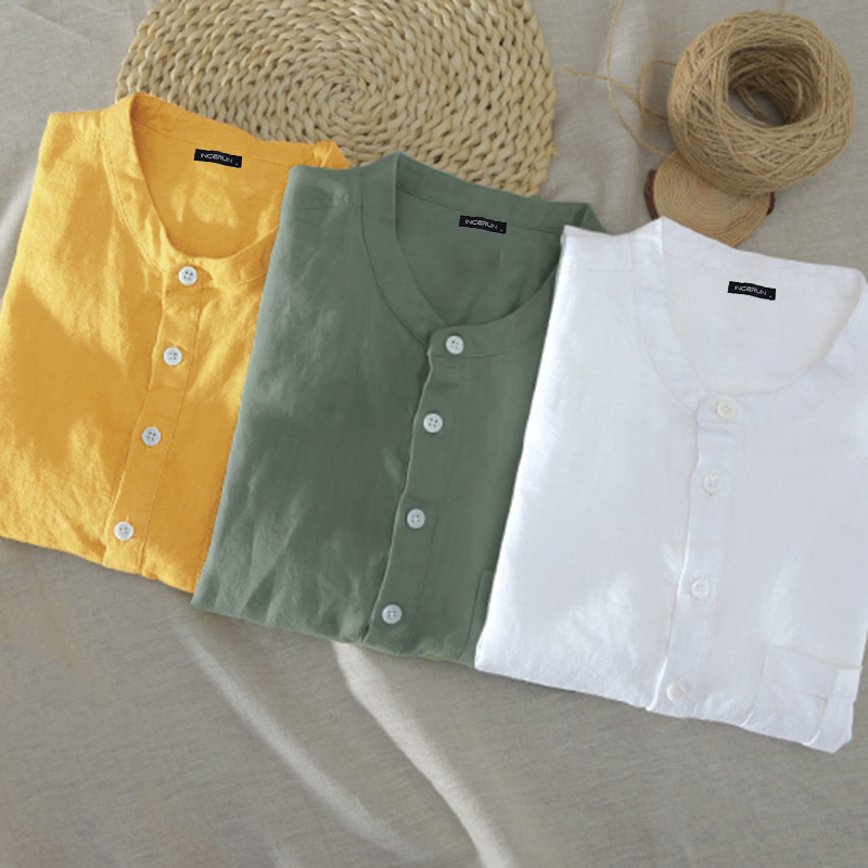 Áo Sơ Mi Vải Lanh Tay Ngắn Dáng Rộng Phong Cách Hip-Hop Cho Nam