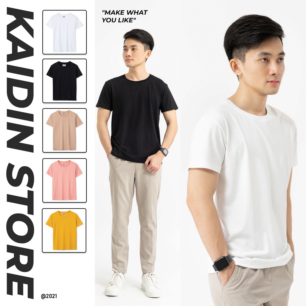 Áo Thun Nam Cổ Tròn, Áo Phông Trơn Ngắn Tay Vải Cotton Cao Cấp KAIDIN Basic Tee - KD01