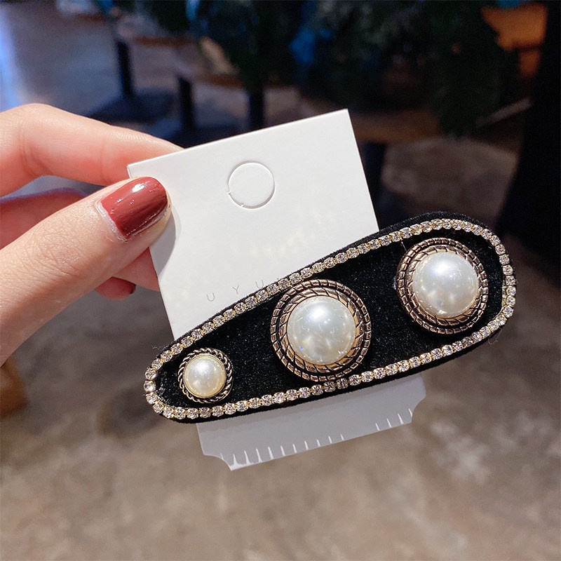 Kẹp tóc bấm đính đá bản to thời trang Kẹp tóc nhung mềm mại thoải mái khi sử dụng Lémi accessories
