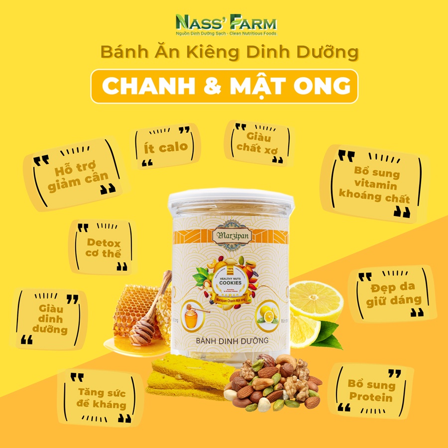 Bánh Marzipan Chanh &amp; Mật Ong ( Hũ 90gr) - Ăn vặt bổ dưỡng, có thể thay ăn sáng, bổ sung năng lượng, đề kháng