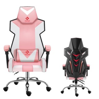GYM19 - (HÀNG TỒN KHO)Ghế gaming cao cấp có gối massage lưng, ngã 135 độ model E05 mẫu mới 2022 màu hồng/trắng