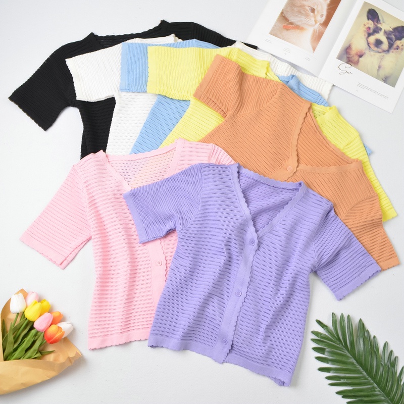 Áo cardigan SUXI tay ngắn cổ chữ V màu sắc ngọt ngào thời trang dành cho nữ