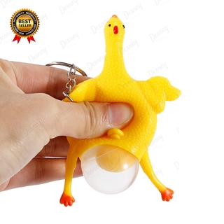 New Funny Chicken Keychain Keyring Relief  Toys Spoof Tricky Gadgets Egg Laying Hens Crowded Stress Ball Key chain