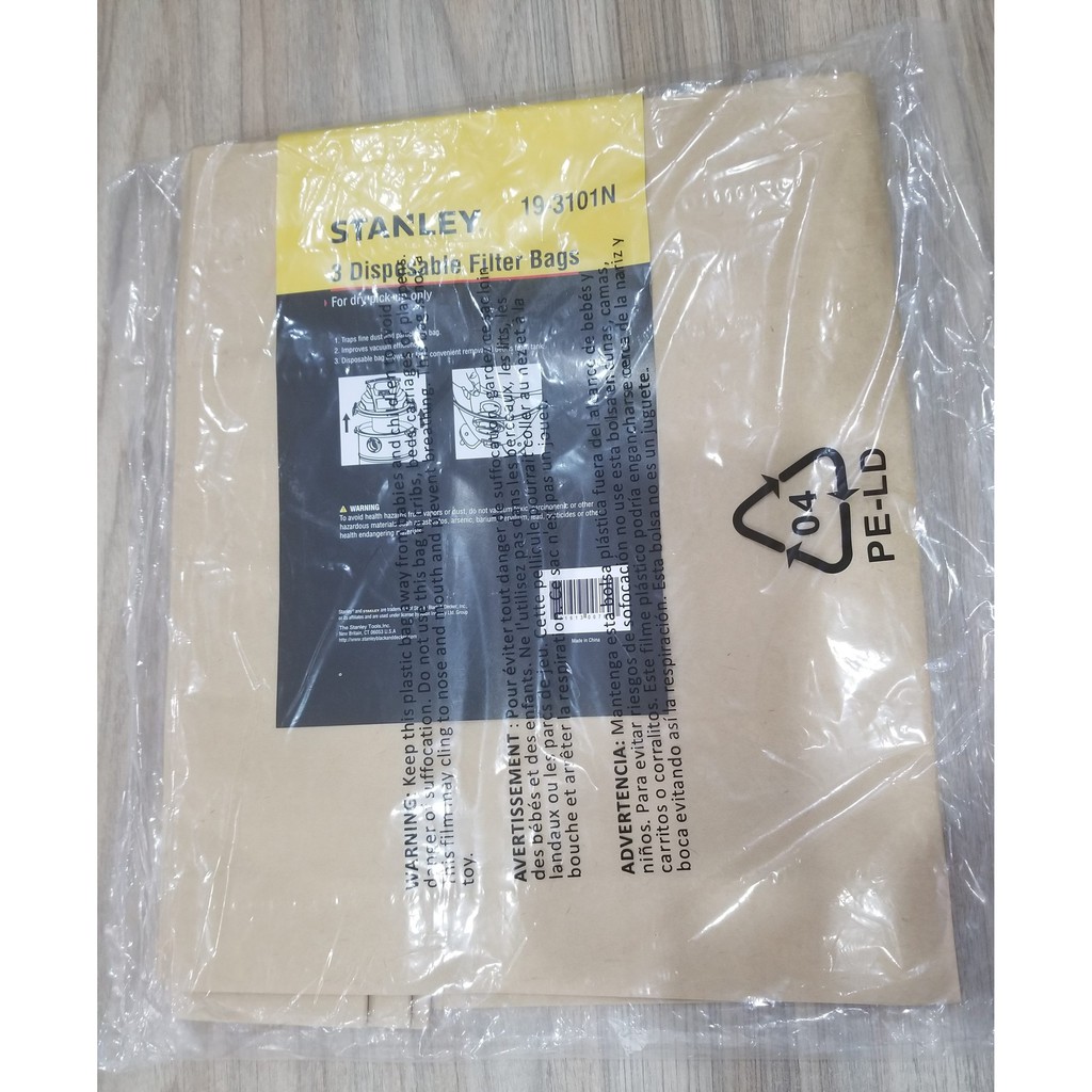 Bộ 3 Túi Giấy Stanley 19-3101N  Dùng Cho Máy Hút Bụi Stanley SL19199P, SL19156, SL19501P-12A, SL19501-12B