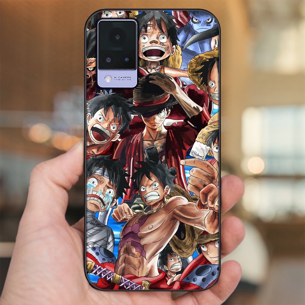 Ốp lưng Vivo V21 viền đen in hình Luffy One Piece