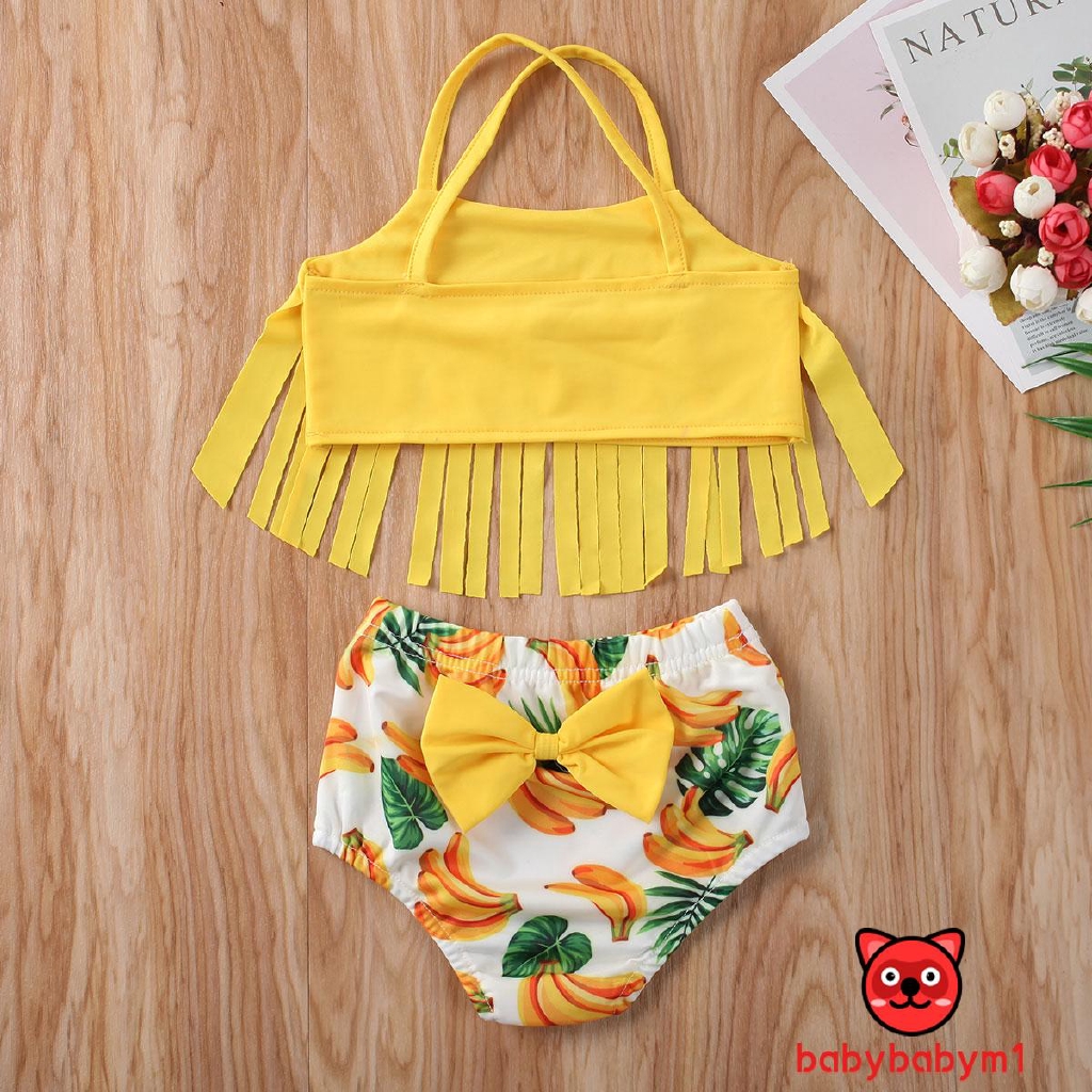 ★HZLToddler Kids Baby Girls Swimwear Tankinis Summer Tassel Tops Banana Print Shorts Swimsuit Beach Barhing Pool