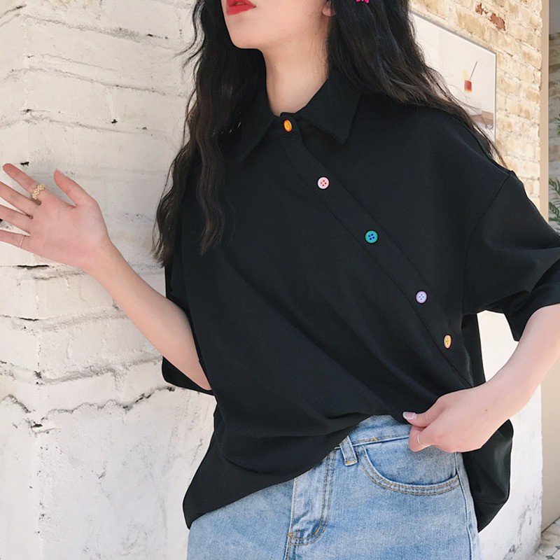 Áo thun Polo dáng rộng tay ngắn cổ bẻ thiết kế độc đáo | BigBuy360 - bigbuy360.vn