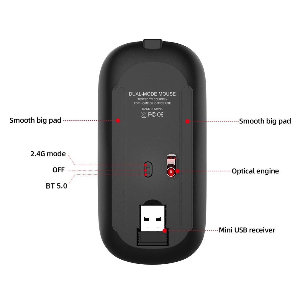 Chuột Không Dây 2.4G Bluetooth 5.0 1600DPI HXSJ M90