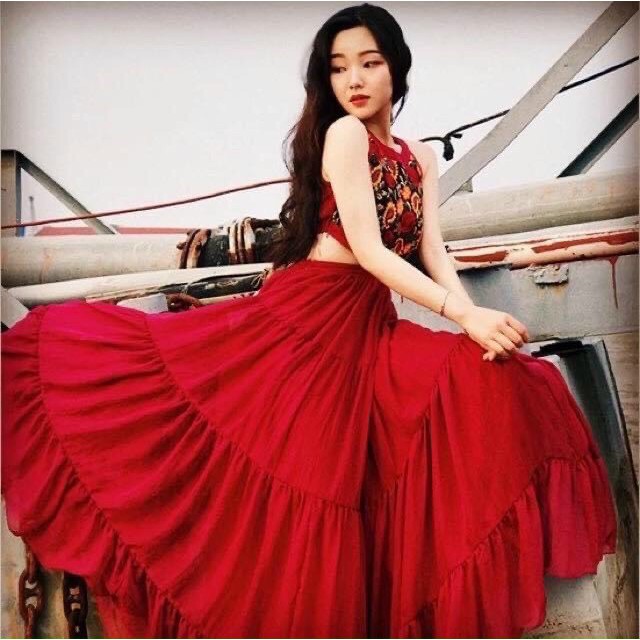 Đầm maxi đỏ cut eo chụp hình sống ảo siêu dễ thương HaKieu Msp048