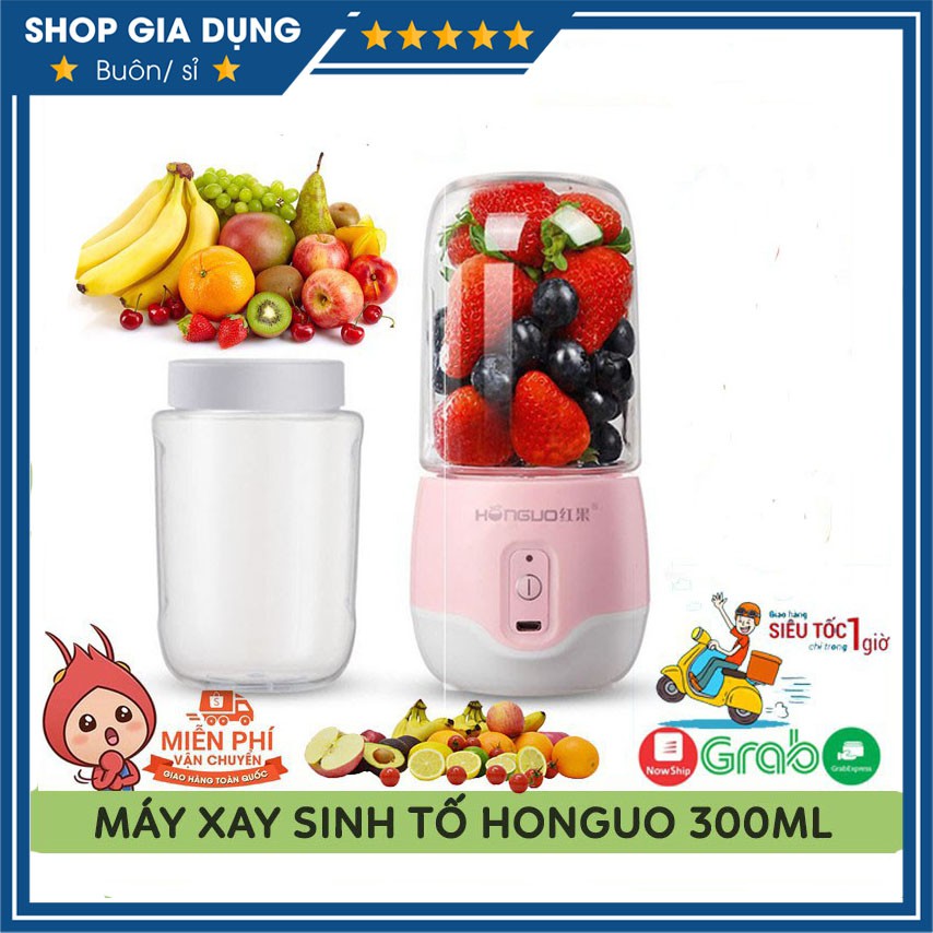 ❤️XAY ĐƯỢC ĐÁ❤️ Máy Xay Sinh Tố HONGUO, Máy Say Sinh Tố Cầm Tay Sạc Tích Điện 300Ml,Dung Lượng Pin 1200Mah, Siêu Tiện Dụ