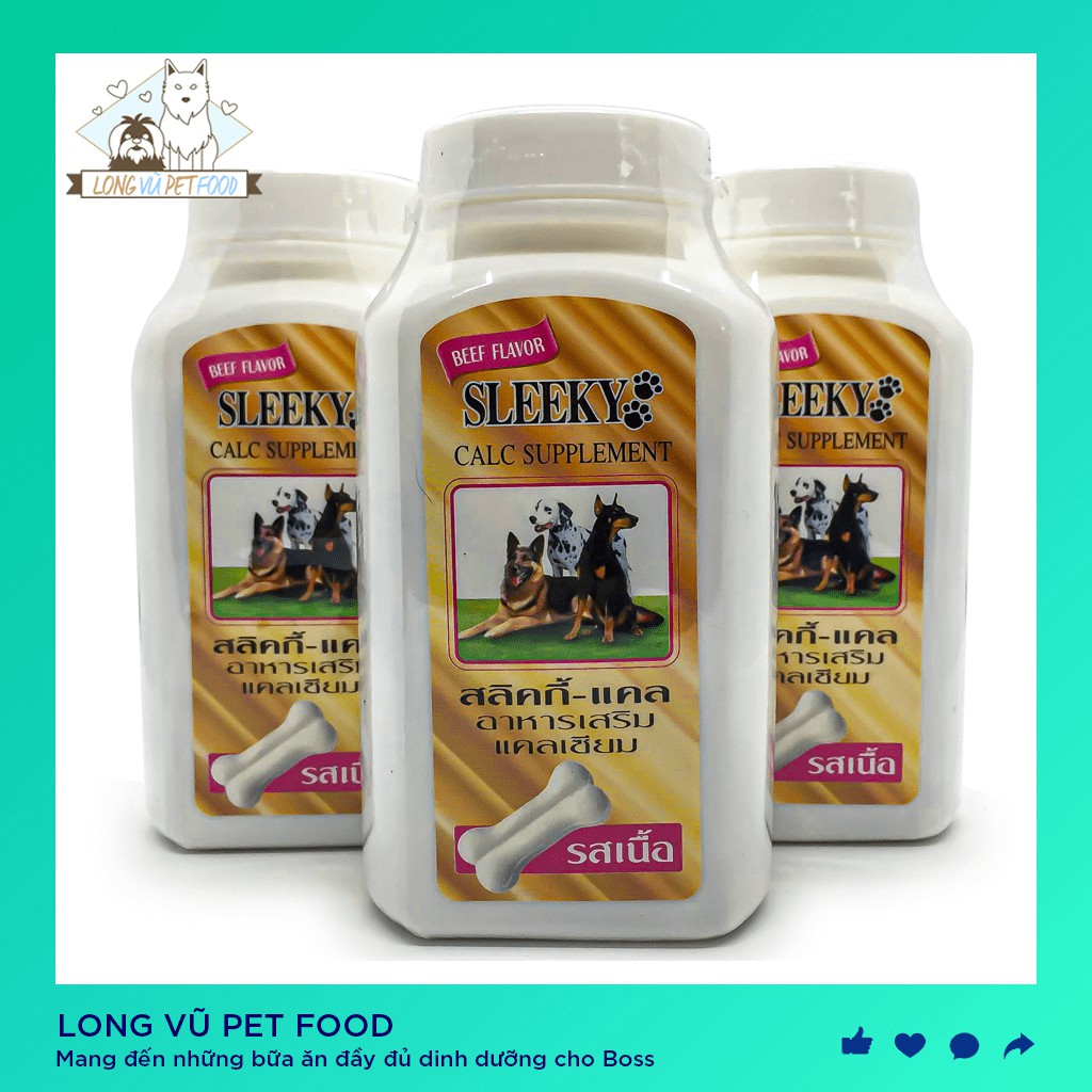 1 hộp Canxi Sleeky vị thịt bò bổ sung canxi cho răng và xương khớp chó mèo - Canxi cho chó mèo - Long Vũ Pet Food