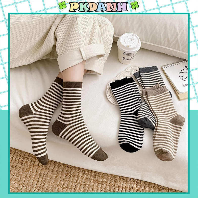 Tất nữ cổ cao sọc màu vớ vintage