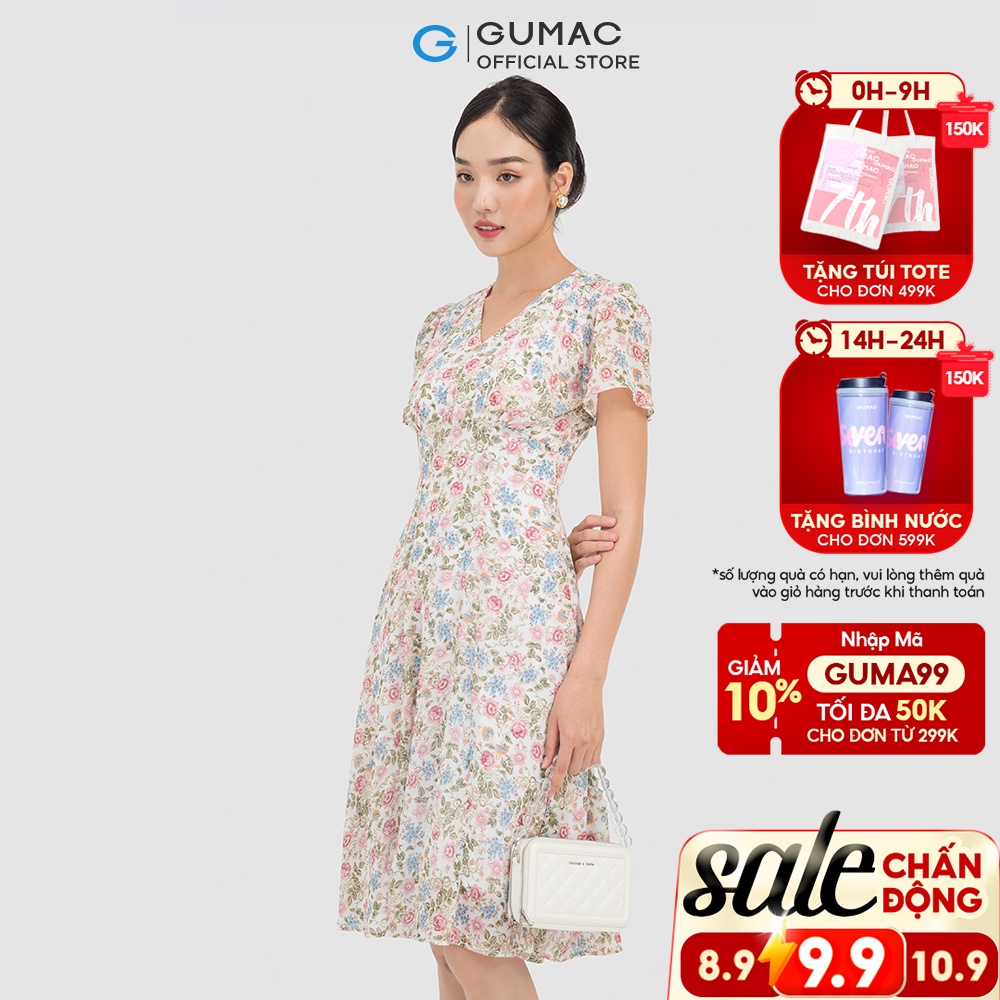 Đầm hoa nhún ngực LD0702 thời trang GUMAC