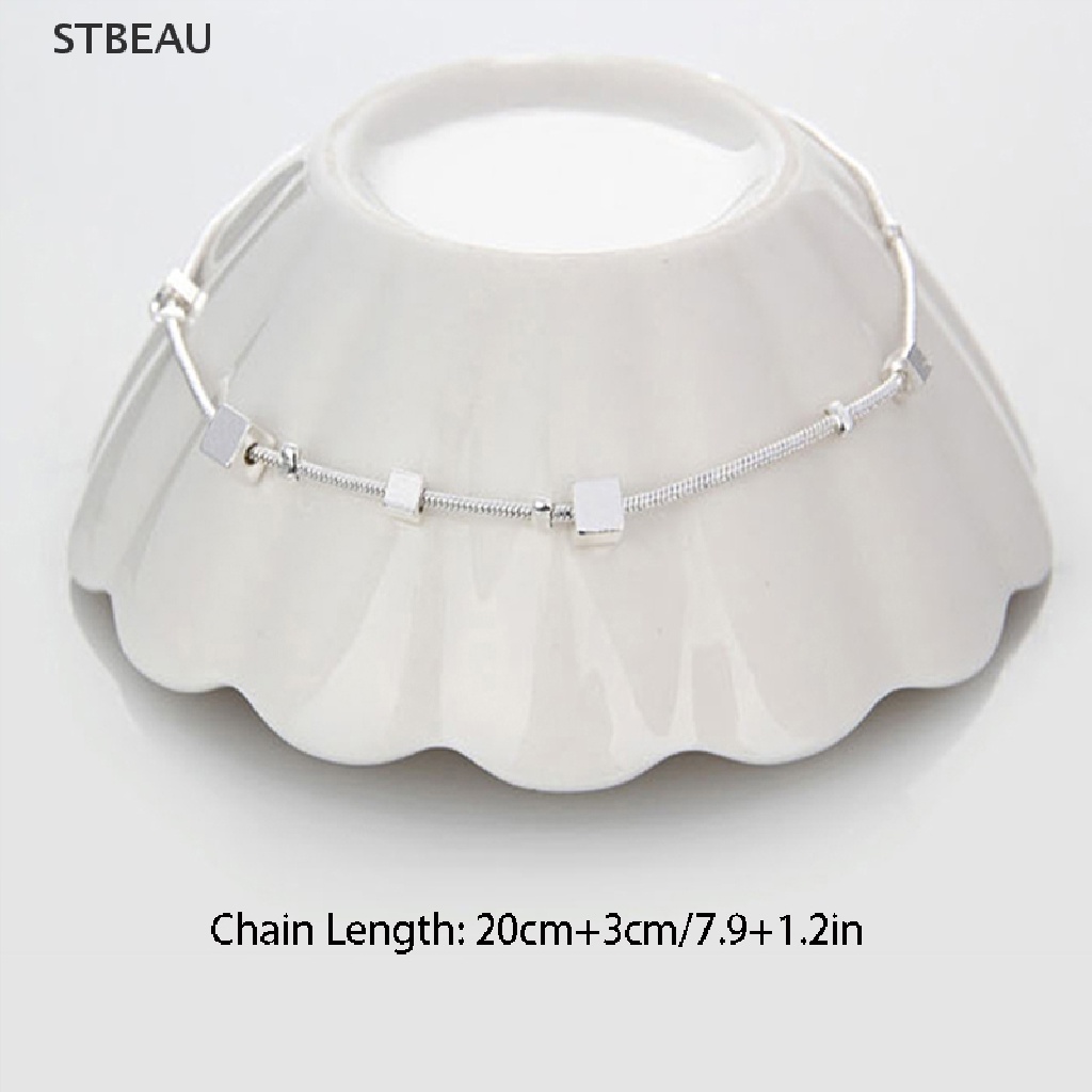 Lắc Chân Mạ Bạc 925 Hình Khối Lập Phương Thời Trang