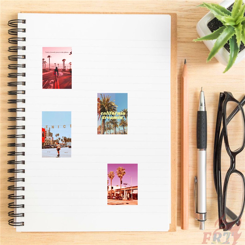 ❉ Bộ 01 Miếng Dán Hình Phong Cảnh Đường Phố California Màu Hồng Lãng Mạn ❉ Set 50 Sticker Họa Tiết Đa Dạng Hợp Thời Trang
