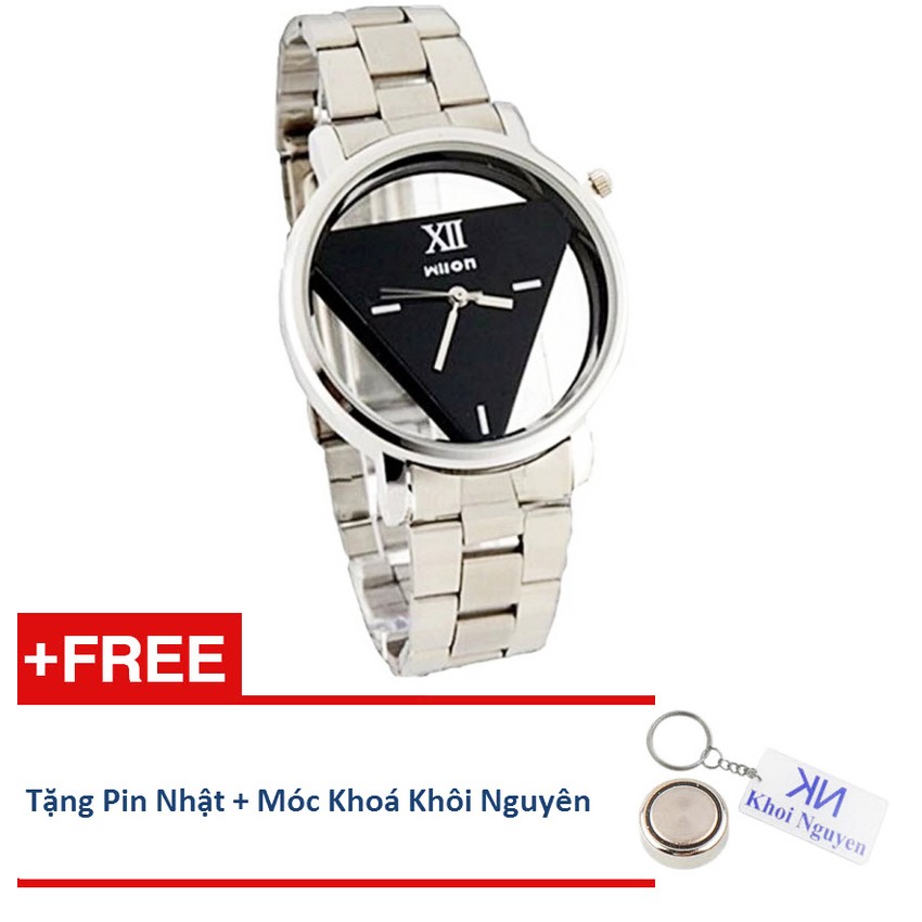 Đồng Hồ Nam Wilon 002 Dây Thép (Mặt Đen)