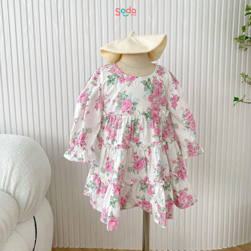 Váy bé gái Moza dress SODA KIDS chất liệu thô mềm, thiết kế xòe tầng tiểu thư babydoll, tay bồng