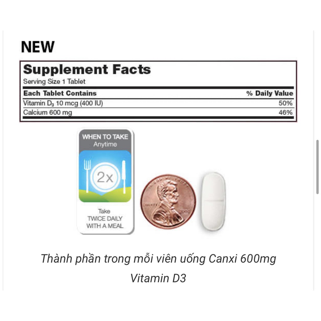 [CHÍNH HÃNG]  Viên uống Calcium 600mg+D3 KIRKLAND 500 Viên - Canxi Kirkland