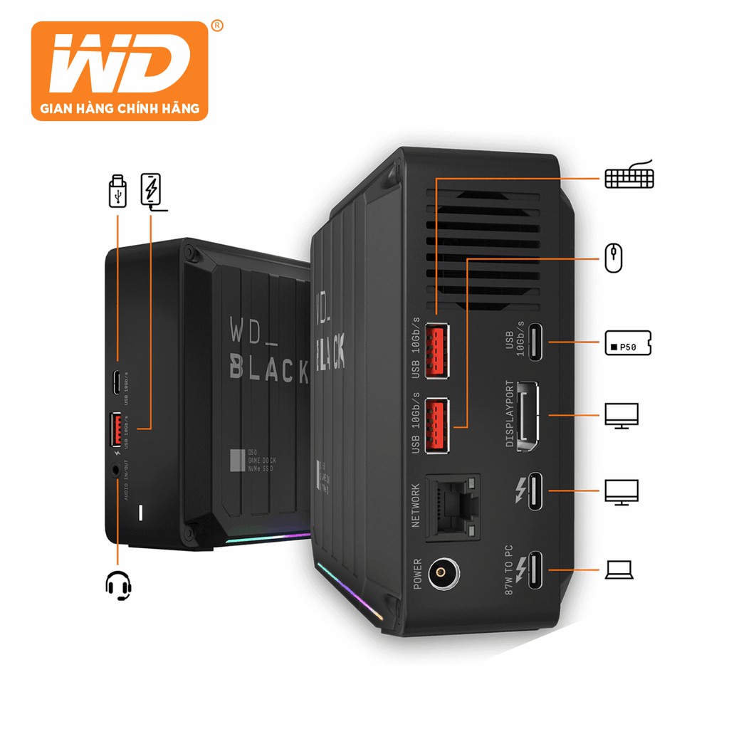 Ổ Cứng SSD Di Động WD Black D50 Game Dock 2TB - WDBA3U0020BBK-SESN - Hàng Phân Phối Chính Hãng