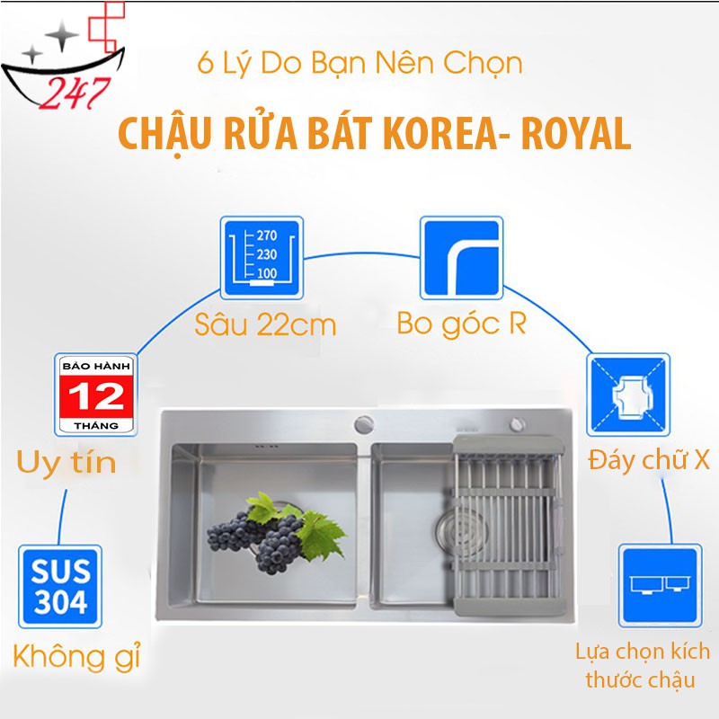 ♥️Free ship ♥️ Chậu rửa chén đúc liền khối ⚡ Hàng Cao Cấp⚡- Bồn rửa chén 2 hố 100% inox 304 không rỉ