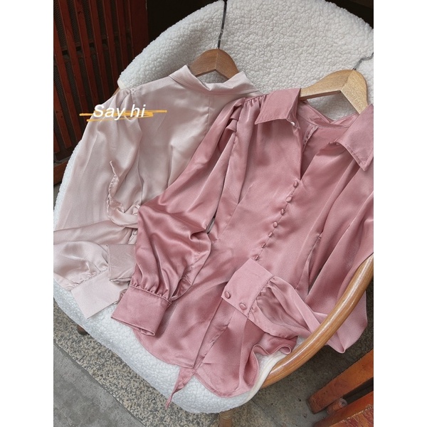 Sơ Mi Nơ Lưng Nút bọc Hồng