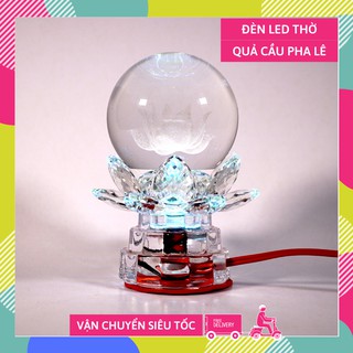 Đèn thờ quả cầu pha lê điện led hoa sen đổi màu cúng siêu đẹp - Cao 10cm Giá 1 cái
