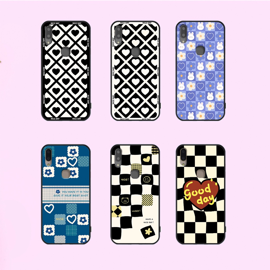 Ốp lưng Vivo V9 / V9 Youth in hoạ tiết caro trái tim đen trắng, gấu bear cute đáng yêu
