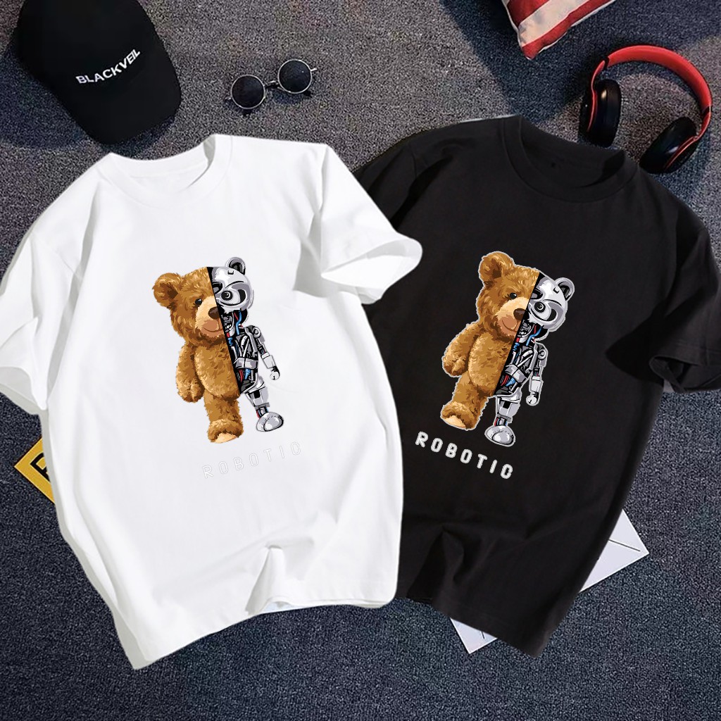 Áo thun unisex ngắn tay không cổ in hình GẤU ROBOTIC hợp thời trang - Bộ sưu tập áo phông gấu moschino cá tính | BigBuy360 - bigbuy360.vn