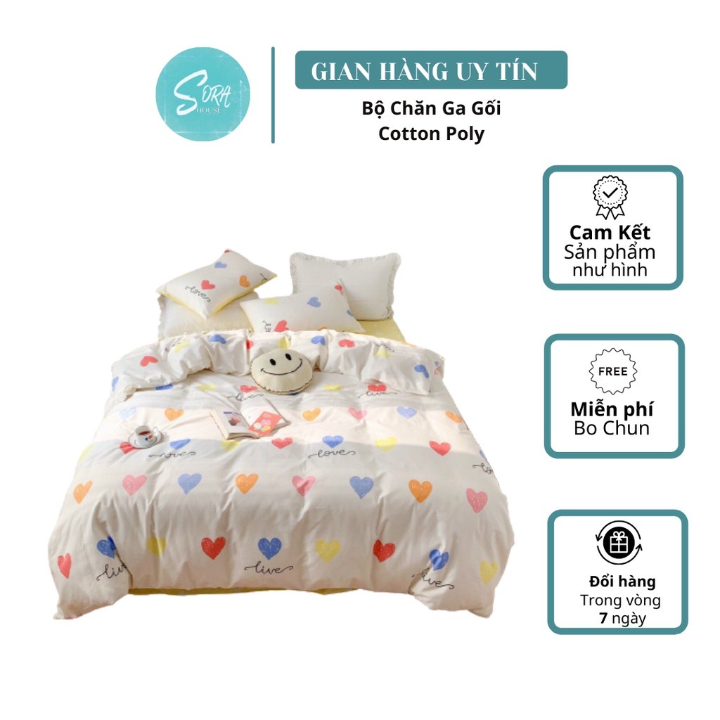 Bộ Chăn Ga Cotton Poly Trái Tim Đủ Màu