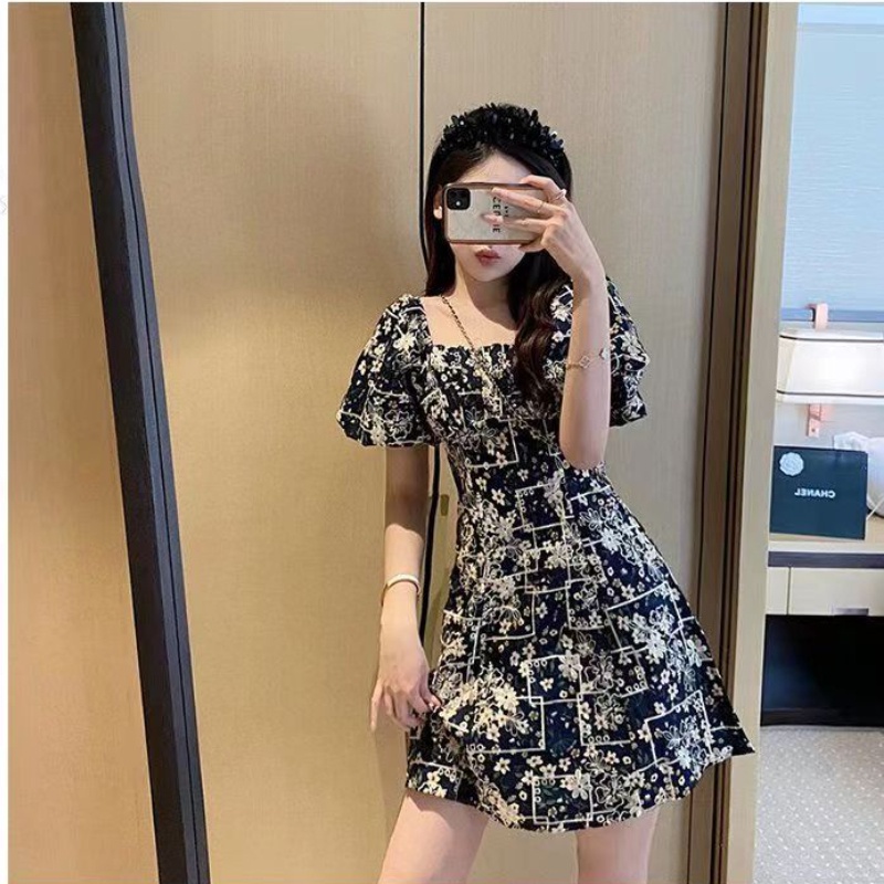 Đầm Cổ Vuông Họa Tiết Hoa Phong Cách Retro Thời Trang Mùa Hè Cho Nữ