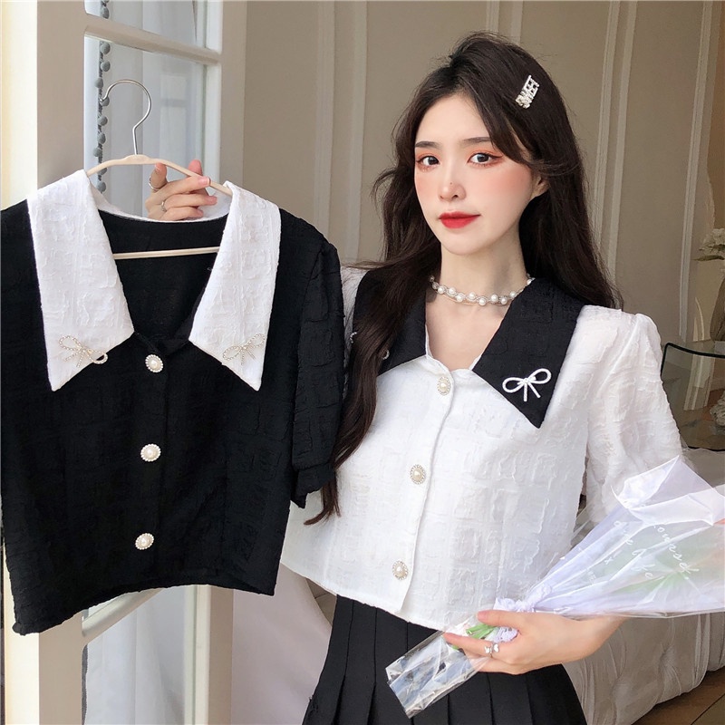 Áo sơ mi nữ kiểu dáng Hàn Quốc tiểu thư bánh bèo đẹp tay ngắn công sở ASM003
