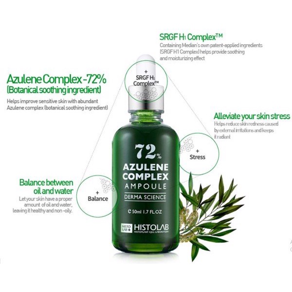 [HISTOLAB 72] Tinh chất giảm mụn, điều tiết bã nhờn HISTOLAB 72%  Azulene Complex Ampoule Derma Science