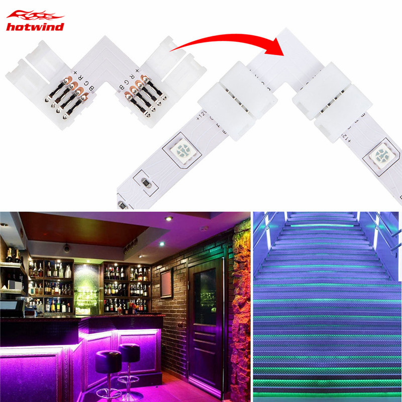 HW Set 10 Đầu Nối Đèn Led Hình Chữ L 10mm 4 Pin Rgb 5050 Rgb