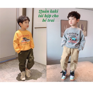 Quần dài bé trai chất vải kaki cao cấp mềm mịn có túi ống chun cho bé trai size 12 đến 33kg
