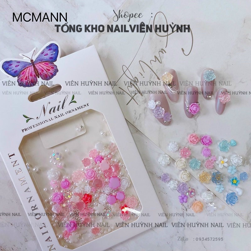 Phụ kiện charm nơ hoa gắn móng nail , mã mới hot