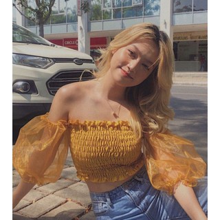Áo croptop tay phồng voan kiếng