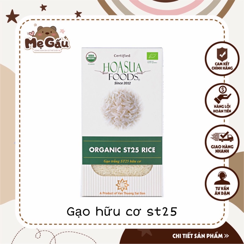 Gạo hữu cơ, Gạo trắng hữu cơ Jasmine/ST25 Hoa Sữa – dẻo, thơm ngon tốt cho bé ăn dặm