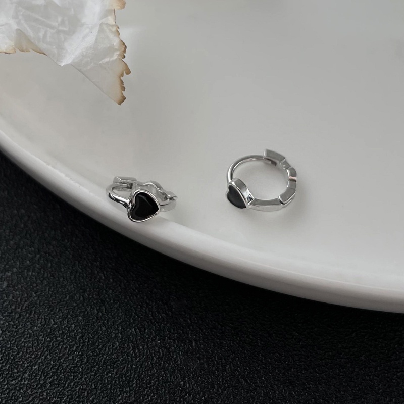 Bông Tai Hình Trái Tim Màu Đen Phong Cách Retro Hàn Quốc 19A1056