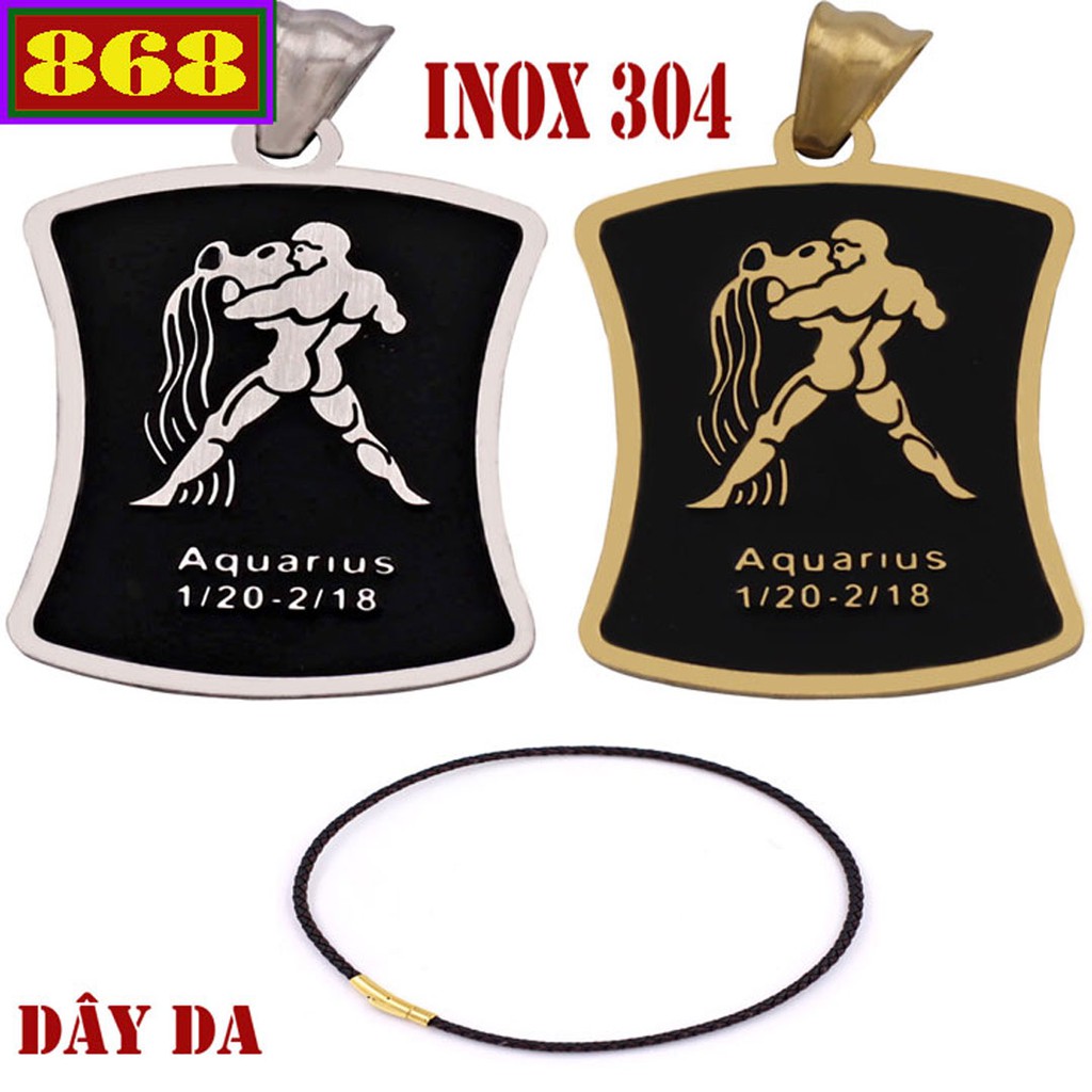 Vòng cổ 12 cung Hoàng đạo - Dây da đen cung Bảo Bình inox VDDECBBV