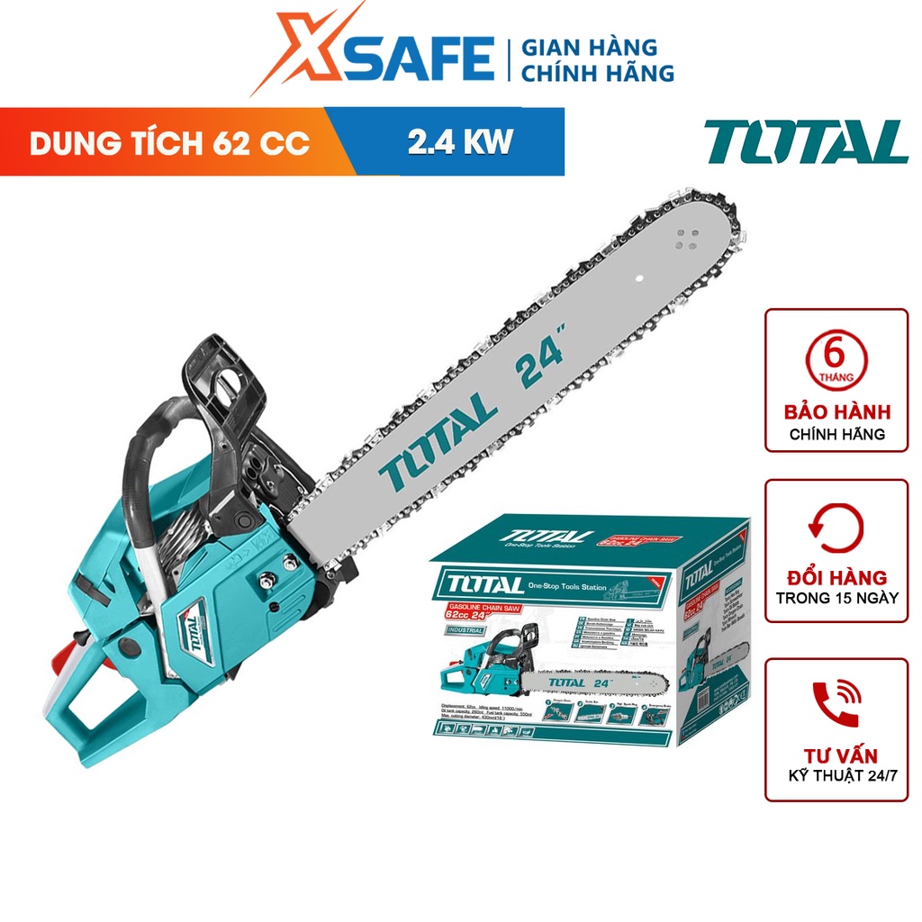 Máy cưa xích dùng xăng Total TG5602411 dung tích 62 cc công suất 2.4Kw đường kính lưỡi cắt 605mm [CHÍNH HÃNG]