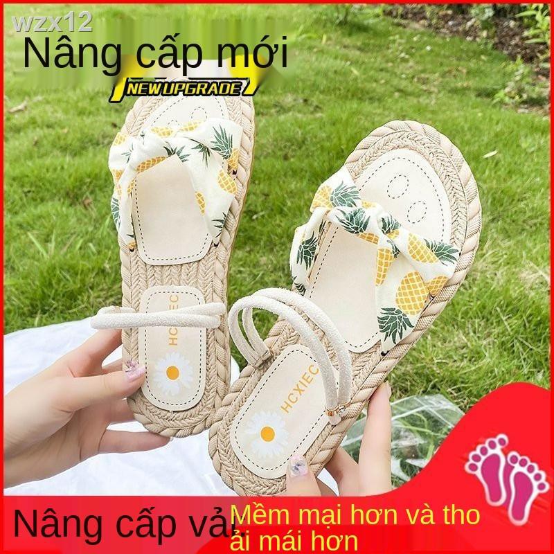 Sandals kiểu dáng cổ tích in triều siêu hot năm 2021 thời trang nữ mới Rome giày bệt tất cả phù hợp với sinh viên