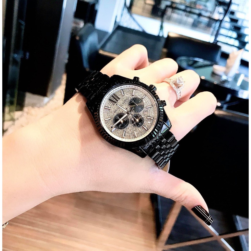 Đồng Hồ Michael Kors Nam MK8605 Dây Kim Loại Đen Mặt Đính Full Đá 45mm Chính Hãng