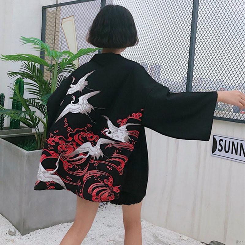 Áo khoác Kimono hoạ tiết in thiết kế dáng rộng phong cách Harajuku new