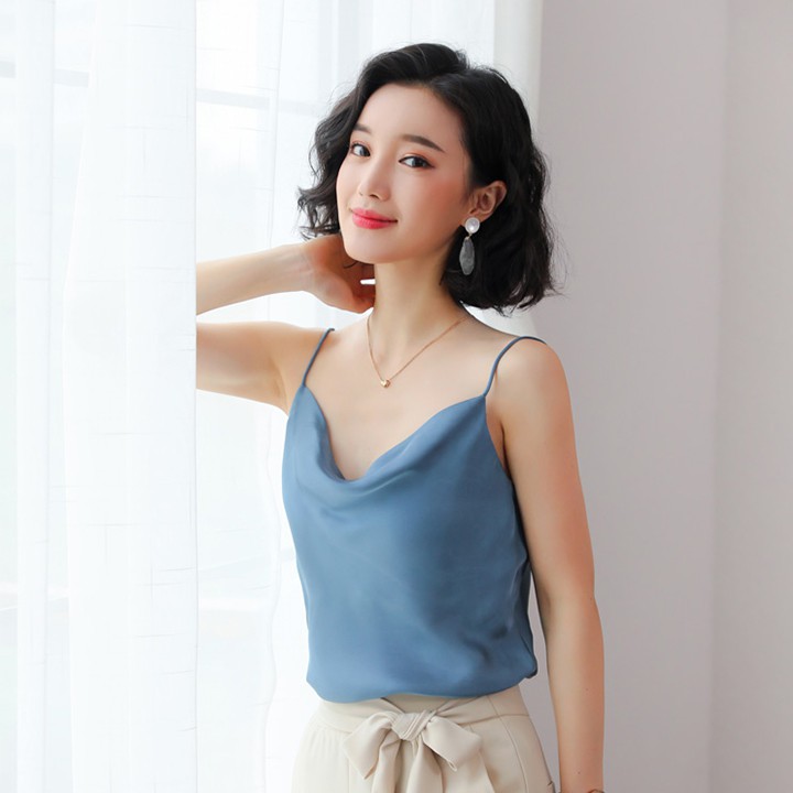 Áo Nữ Hai Dây Cổ Đổ Vải Lanh Trơn Siêu Thoáng Mát - Áo Hai Dây Nữ Siêu Mỏng Đủ Size Từ 43Kg Đến 75Kg