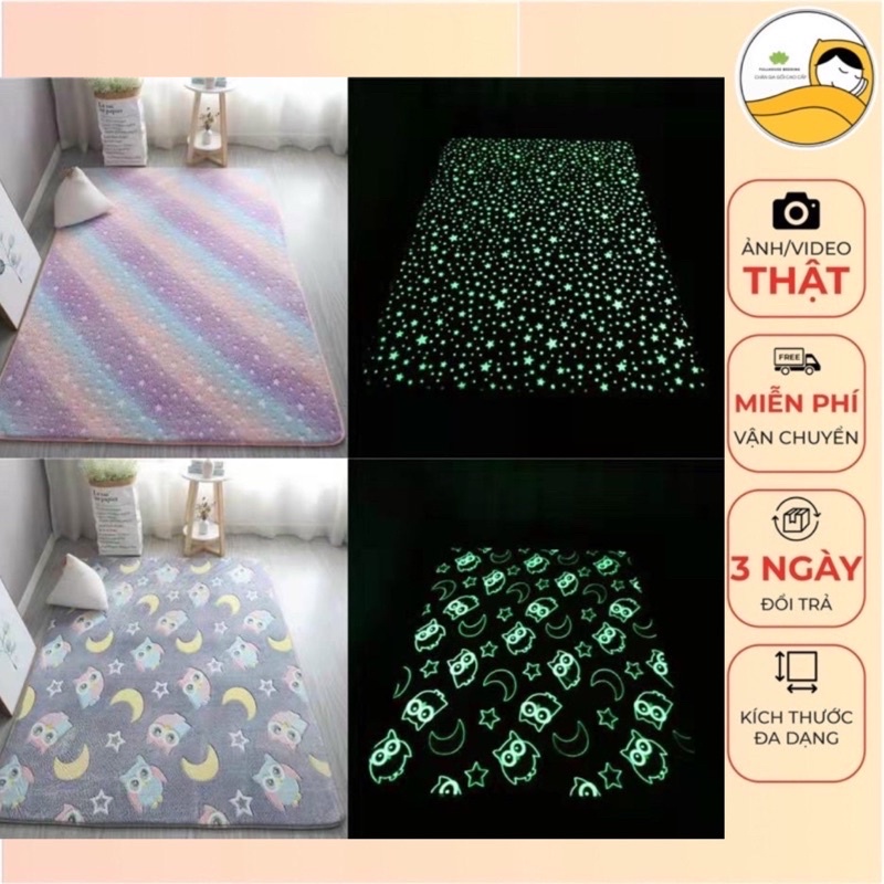 Thảm Trải Sàn Lông Ngắn Mịn, Phát Sáng Trong Đêm, Thảm Dạ Quang Nhập Khẩu Nhiều Mẫu Size 1m6*2m