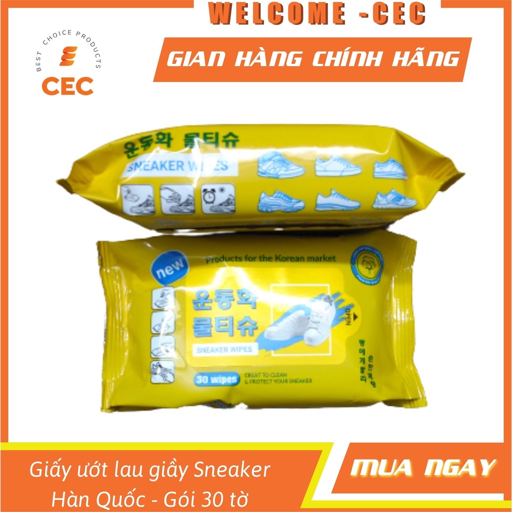 Giấy lau giầy Sneaker Hàn Quốc - Túi 30 tờ khăn ướt lau sạch sẽ hương thơm dịu nhẹ GLS20