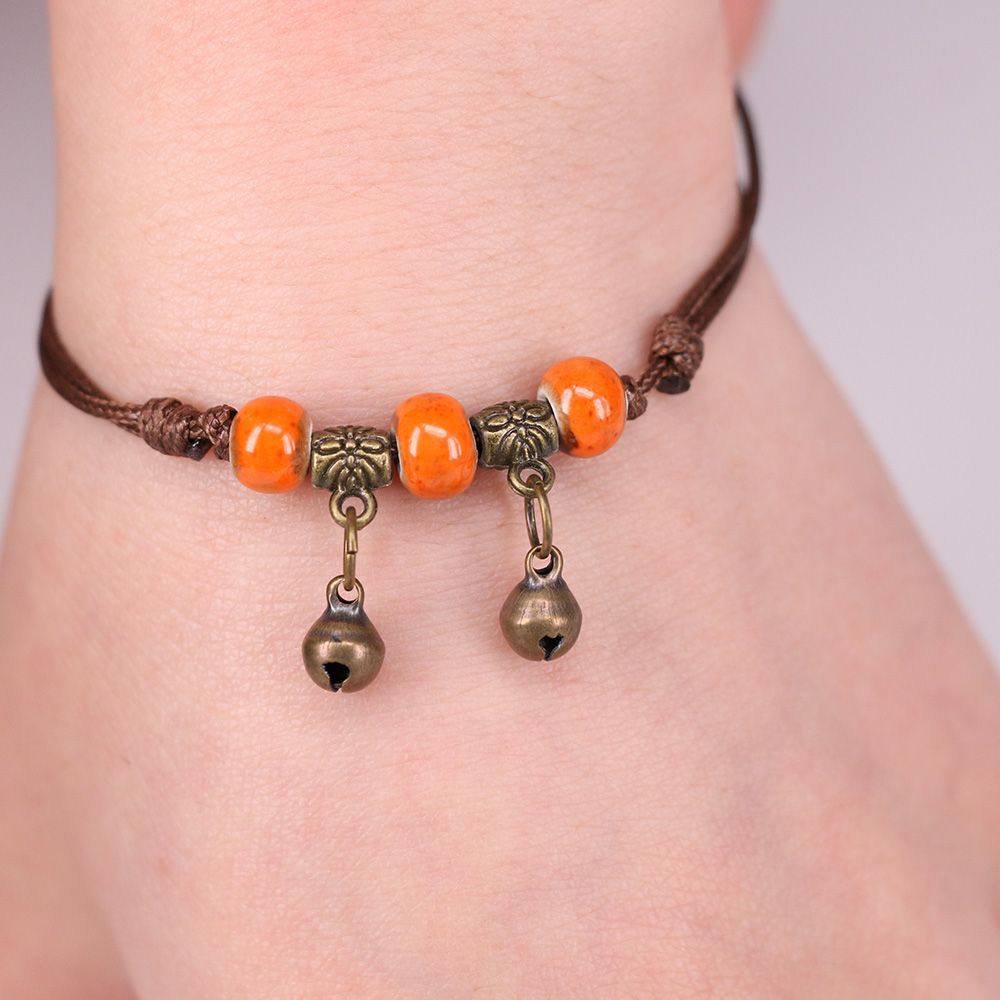 Vòng đeo tay chân dây dệt phối hạt gốm nhiều màu sắc phong cách cổ điển dân tộc cho nữ