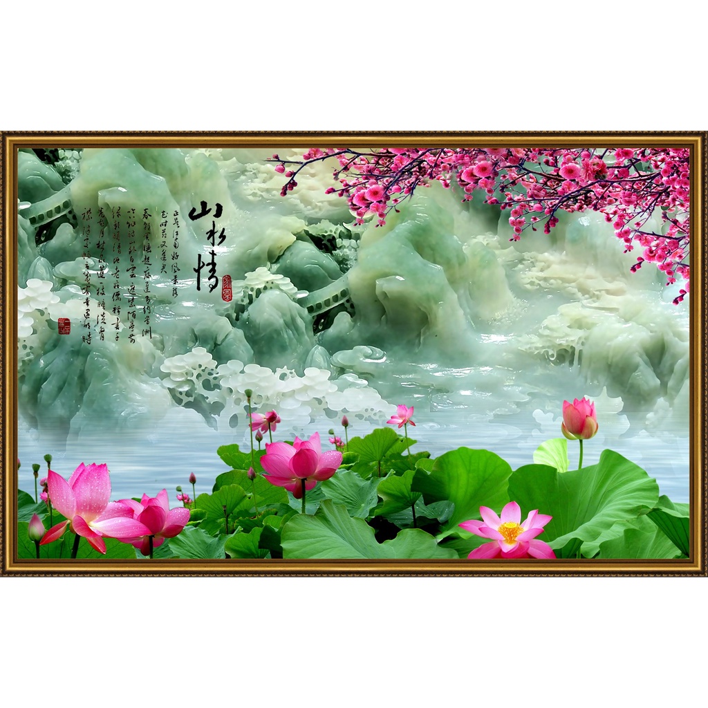 Tranh dán tường ghép viền khung VTC Hoa sen Lunawall-0344K nhiều mẫu